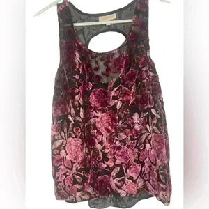 Modcloth Anthropologie Sleeveless Velvet Rose Pattern Top Size XS